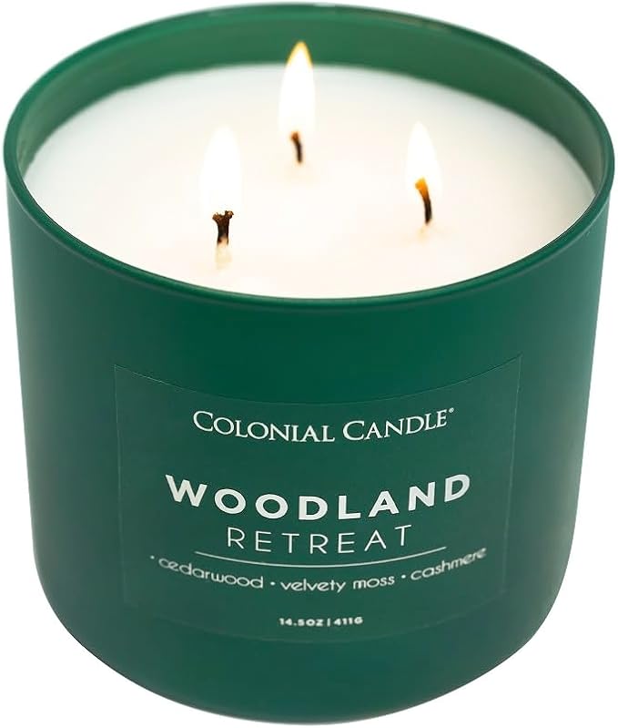 Colonial Candle Woodland Retreat Scented Jar Candle, Pop of Color Collection, 3 Wick, 14.5 oz - Up to 60 Hours Burn