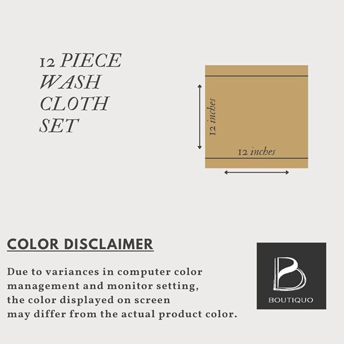 BOUTIQUO Ultra Soft Cotton Washcloths, Contains 12 Piece Face Cloths 12x12 inch, Ideal for Everyday use Face Towels, Compact & Lightweight Multi Purpose Washcloths - Tan