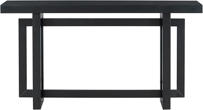 Knocbel Contemporary Console Table with Industrial-Inspired Concrete Wood Top, Minimalist Rectangular Entryway Table for Hallway Living Room Foyer Corridor, 59.1" W x 15.7" D x 31.7" H Black