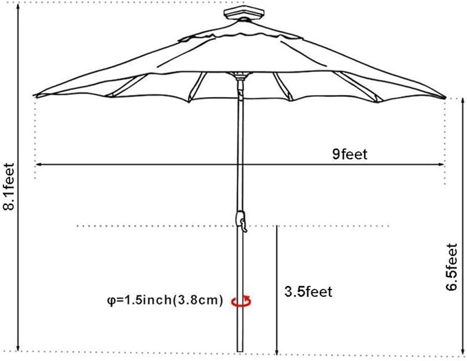 EliteShade USA 10-Year-Non-Fading Solar 9ft Market Umbrella with 80 LED Lights Patio Umbrellas Outdoor Table Umbrella with Ventilation, Antique Beige
