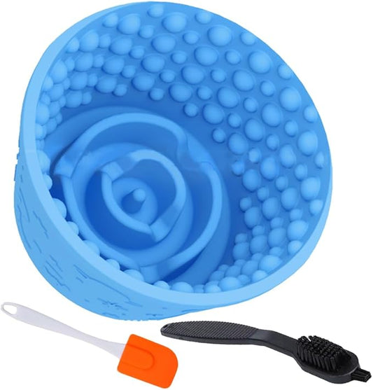 Dog Lick Bowl with Brush and Scraper, Anxiety Relief Silicone Slow Feeder Treat Dispenser, Anti-chocking Pet Dish, Non-Slip Interactive Entertainment Dog Puzzle Toy for Medium & Large-Light Blue