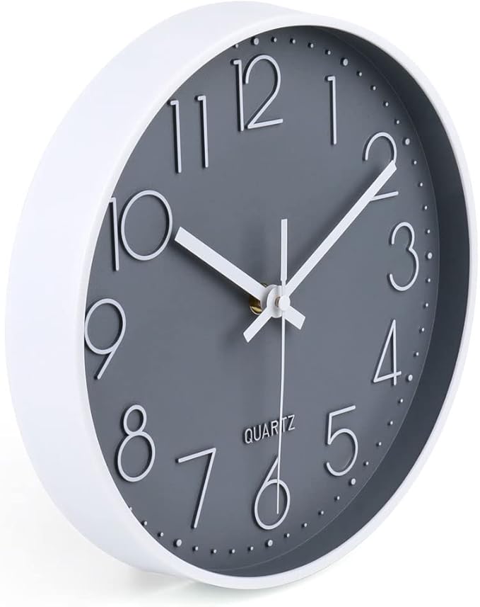 jomparis 10 Inch Gray Wall Clock Battery Operated Silent & Non-Ticking Wall Clock for Home, Bathroom, Bedroom, Kitchen