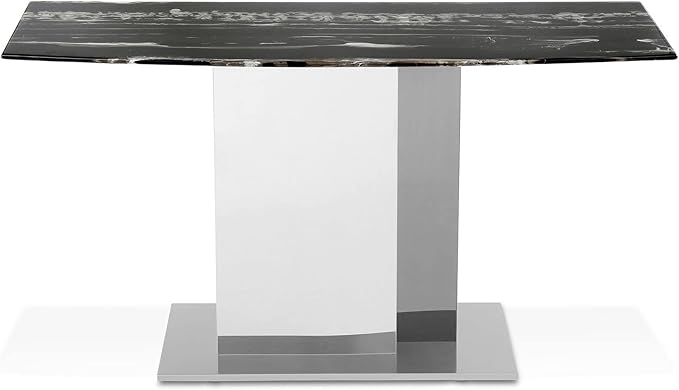 ZURI Furniture Modern Tulare Console Table with Marble Top and Polished Stainless Steel Base