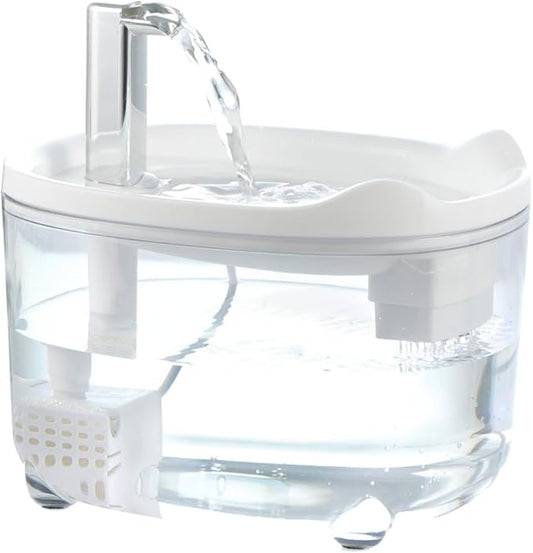 Cat Water Fountain - Automatic 50oz Pet Water Fountain for Cats Kitten Dogs, Pet Water Dispenser for Drinking with Silent Pump (Clear & White)