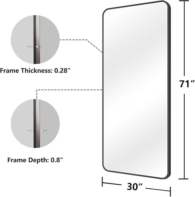 Koonmi Metal Framed Bathroom Mirror, 30"X71" Anti-Rust Bathroom Vanity Mirror, High-Definition Tempered Glass Bathroom Mirrors for Over Sink, Modern Decorative Wall Mirror for Restroom