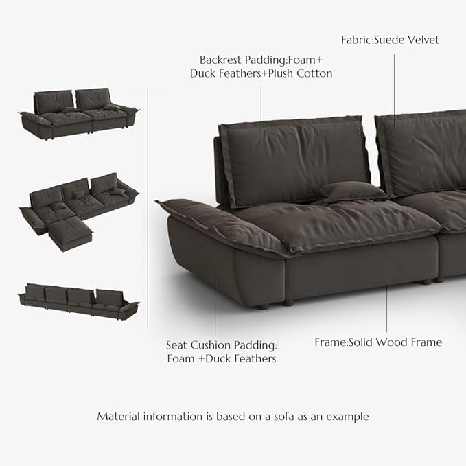 POVISON Oversized Modular Sectional Sailboat Sofa for Living Room with Adjustable Backrest Modern Sectional Couches Loveseat Large Deep Sofa Set 2 Seats Big Comfy Cloud Couch for House Office