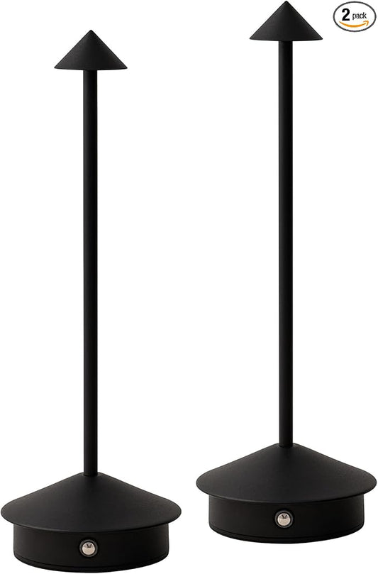 Arrrow LED Cordless USB-C Re-Chargeable Desk Lamp, 5200mAh Battery Operated with 3 Color Temperature 2700K-3000K-3500K and Fingertip Touch On/Off Plus Dimming in Black (Pack of 2)