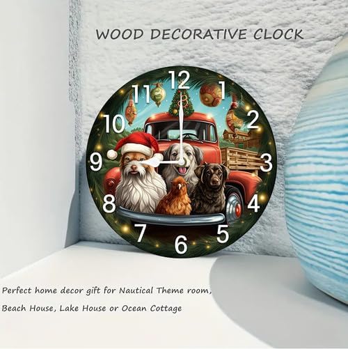 Christmas Dogs Chicken Truck Wall Clock Large Silent Non-Ticking Battery Operated Modern Clocks for Living Room Decor/Bedroom/Office (12x12 in)