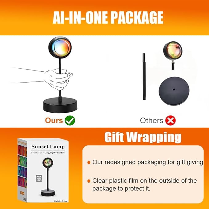 Sunset Lamp Projector Led Lights for Bedroom Night Light RGB Lights Sun Sunlight Sunrise Lamp 10w 360° Rotation Mood Lighting Home/Room Decor Christmas Gifts for Women,Tabletop Multicolor
