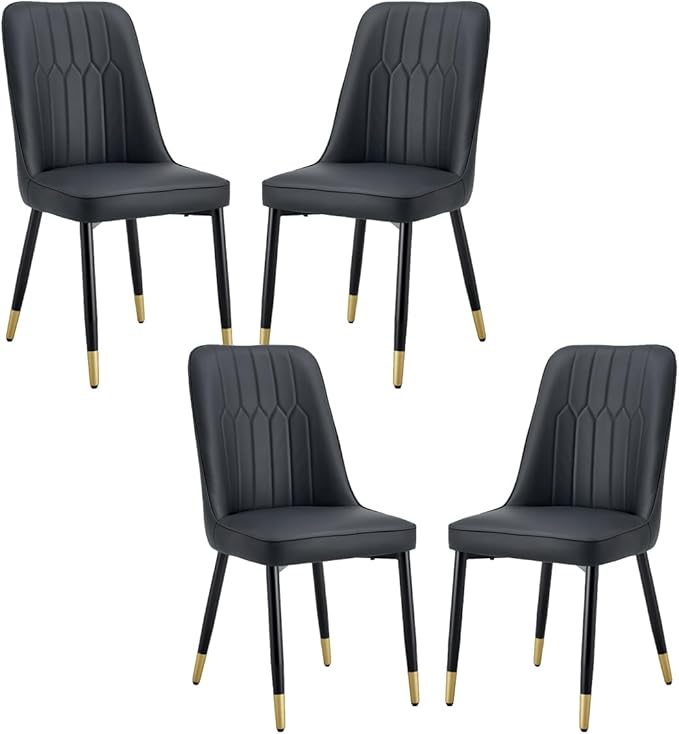 Dining Chairs Set of 4，Modern Dining Chairs, Equipped with PU Leather Backrest Cushions and Black Metal Legs, Suitable for Restaurants, Kitchens, and Bedrooms Dining Room Chairs