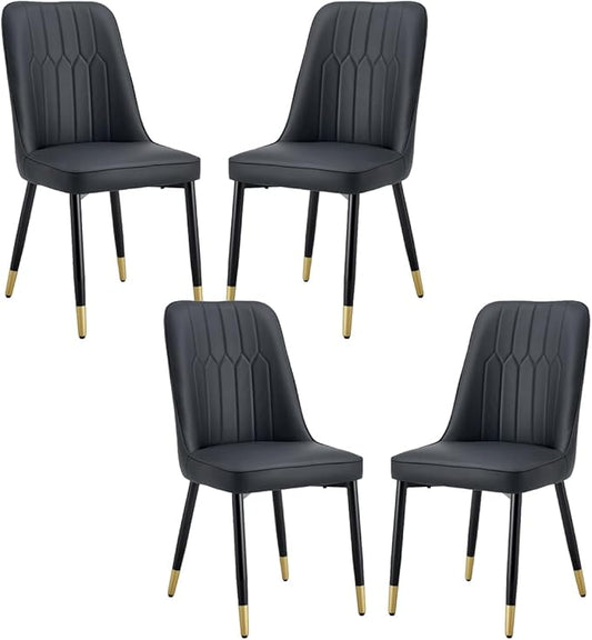 Dining Chairs Set of 4，Modern Dining Chairs, Equipped with PU Leather Backrest Cushions and Black Metal Legs, Suitable for Restaurants, Kitchens, and Bedrooms Dining Room Chairs