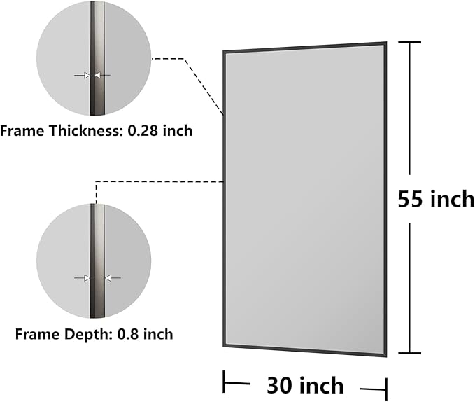 Bathroom Mirror 30"x55" Matte Black Rectangle Bathroom Wall Mirror for Over Sink, Modern Large Vanity Mirror, HD Tempered Glass, Anti-Rust Aluminum Alloy Frame, for Living Room, Bedroom, Entryway