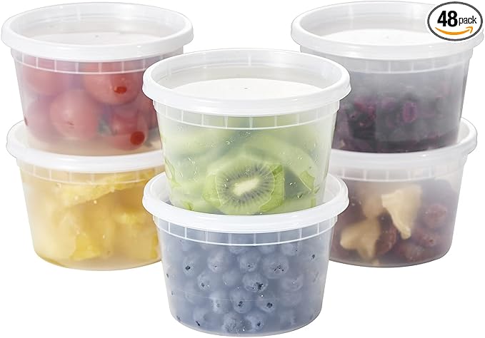 [48Set - 16oz.] Plastic Deli Food Storage Containers With Plastic Lids, Disposable togo containers for soup, Meal Prep, Slime | BPA Free | Stackable | Leakproof | Microwave | Dishwasher | Freezer Safe