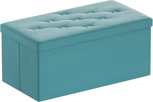 BRIAN & DANY Folding Storage Ottoman Bench, Ottoman with Storage, Foot Rest, Benches Seat for Bedroom, Living Room, Entryway, Long Shoes Bench, 15.7" x 31.5" x 15.7" Teal