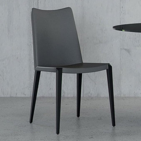 ZURI Modern Jordan Dining Chair in Dark Grey Leatherette and Matte Black Steel Base