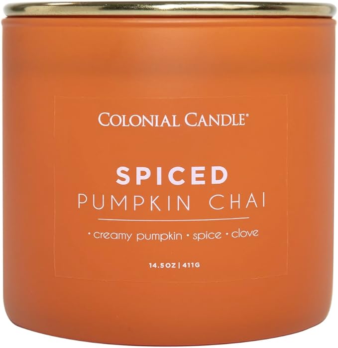 Colonial Candle Spiced Pumpkin Chai Scented Jar Candle, Pop of Color Collection, 3 Wick, 14.5 oz - Up to 60 Hours Burn