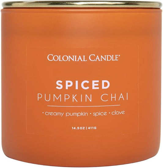 Colonial Candle Spiced Pumpkin Chai Scented Jar Candle, Pop of Color Collection, 3 Wick, 14.5 oz - Up to 60 Hours Burn