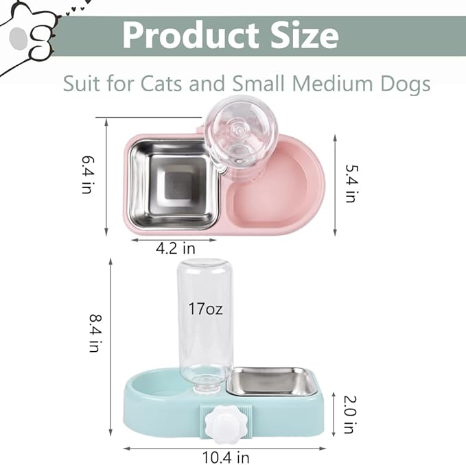 Hanging Dog Bowls, Cage Automatic Cat Food and Water Bowl Set with Water Dispenser and Stainless Steel Bowl, Detachable Gravity Pet Feeder and Waterer Set for Cats Dogs Puppy Rabbit (Pink)