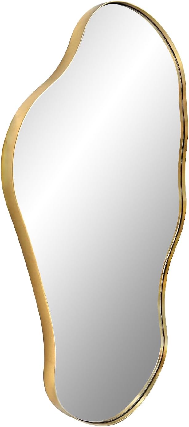 Irregular Mirror, 30"x20" Asymmetrical Mirror with Gold Metal Frame, Modern Funky Odd Shaped Mirrors, Abstract Wall Mirrors for Living Room Bathroom Bedroom Hallway Entryway Fireplace