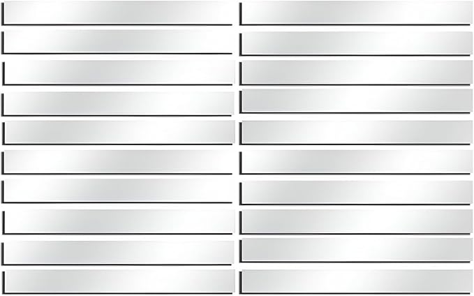 20Pcs DIY Striped Mirror Stickers 11.8" Length Self Adhesive Removable Long Acrylic Frameless Mirror Sheets for Home Living Room Bedroom DIY Decor (Silver)