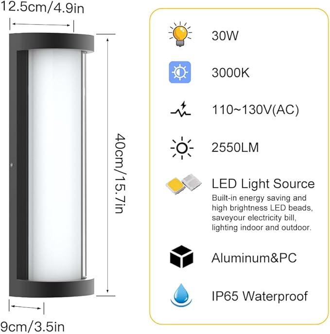Sytmhoe 10%-100% Dimming Exterior Wall Lights,16in Dimmable LED Modern Patio Wall Light Fixture, Black Aluminum&Dual PC Wall Sconce Suitable for Garage Bathroom Room Courtyard House(3000K)