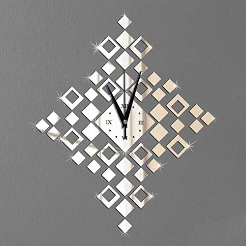 Frameless DIY Wall Clock – Large Modern 3D Mirror Wall Clock with Numbers Stickers, DIY Clock Kit for Home, Living Room, Bedroom, Office Wall Decor (Silver)