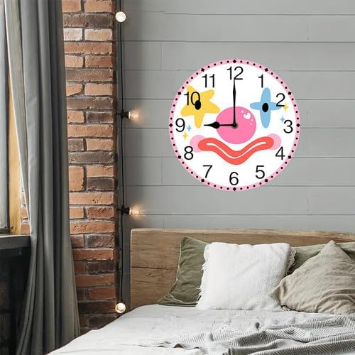 Wall Clock,Clown Face Kitchen Decor and Accessories, Decorative Battery Operated Clocks for Living Room Bedroom Bathroom Farmhouse 12 Inch
