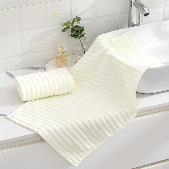 sense gnosis Beige Waffle Hand Towel Set of 2 Super Soft 100% Cotton Striped Highly Absorbent Decorative Hand Towels for Bathroom 13 X 29Inch