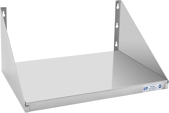 Hally Stainless Steel Microwave Shelf 18"x24" 185 lb, NSF Commercial Heavy Duty Metal Appliance Wall Mount Floating Shelving for Restaurant, Kitchen, Bar, Home and Hotel