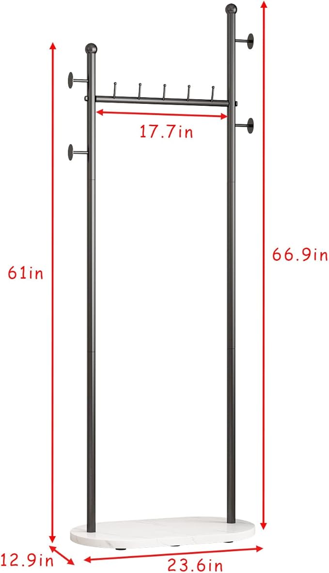 DR.IRON Black Clothing Racks with Marble Base Modern Coat Racks Freestanding Black Clothes Rack with Shelves for Bedroom Heavy Duty Garment Racks in Hallway, Entryway