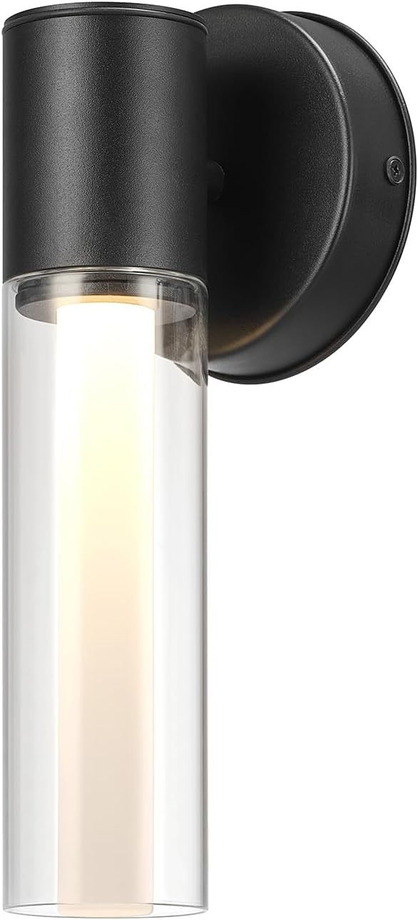 GLOBE Electric 60000127 16-Watt LED Integrated Outdoor Wall Sconce, Matte Black, Clear Outer Glass Shade, Frosted Inner Tube, Up/Down Light Direction, 700 Lumens, 3000 Kelvin, 90 CRI, Dimmable