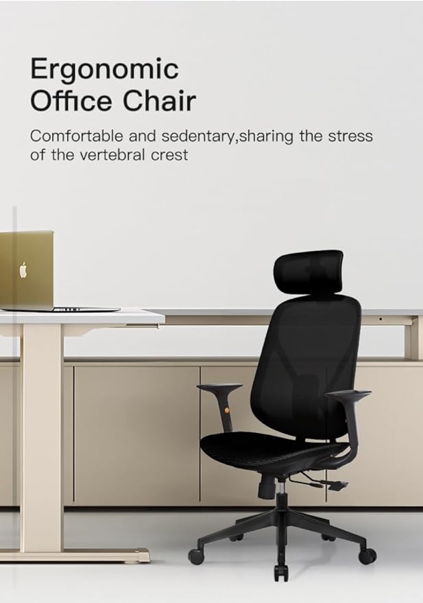 Mesh Office Chair – Ergonomic Office Chair with Lumbar Support, 3D Adjustable Headrest & Sliding Soft Seat Cushion – Holds Up to 270lbs (Black)