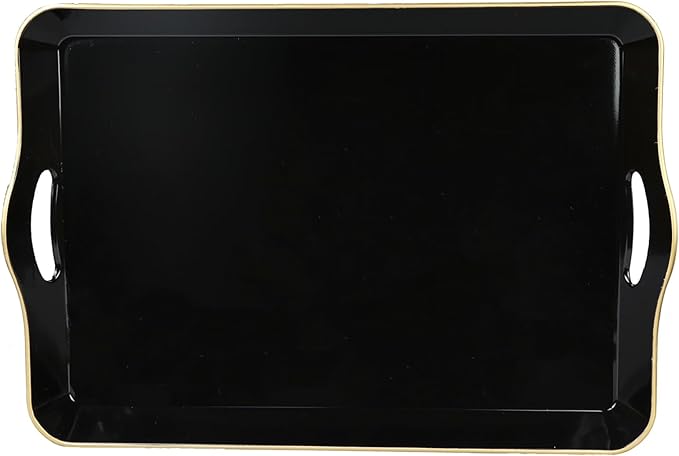 Black Decorative Tray for Coffee Table with Handles, Plastic Rectangular Serving Tray for Living Room, Bathroom, Outdoors, 11.8"*17.3"