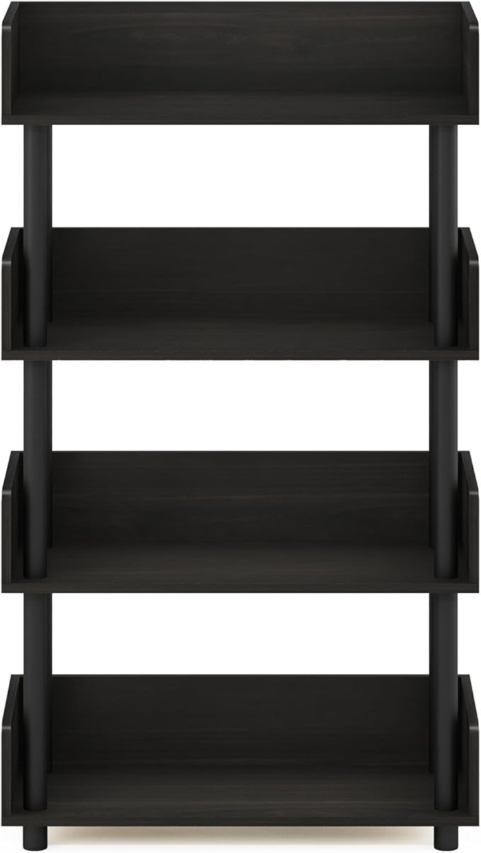 Furinno TURN-N-TUBE 4-Tier Display Shelf, Storage Shelves, Book Shelf, Open Shelves with Rounded Corner Top Edges, for Organization and Storage, Living Room, Home Office, Espresso