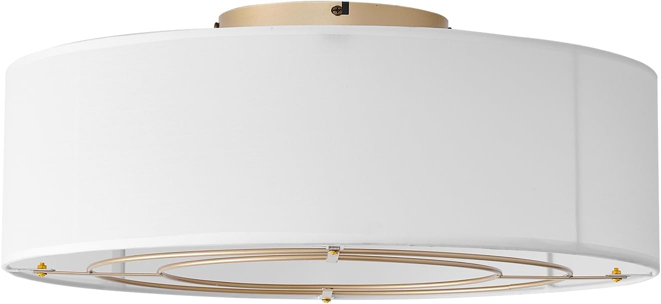 Low Profile Ceiling Fans with Lights, 20" Flush Mount Ceiling Fan with Light, Boho Bladeless with 6 Speeds, Rattan Remote Control for Bedroom, Nursery, Living Room