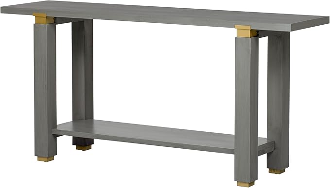 63" Modern Minimalist Console Table with Storage Shelf, Solid Wood Industrial Entryway Sofa Table with Metal Accents for Living Room, Hallway (Gray)