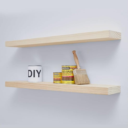 Homeforia 36 inch Wood Floating Shelves, High End Solid Natural Wood 36inch Large Floating Shelf Bathroom, Unfinished Wooden Floating Shelves for Wall, Heavy Duty Bracket, 36 X 6.5 X 1.75 in, Set of 3