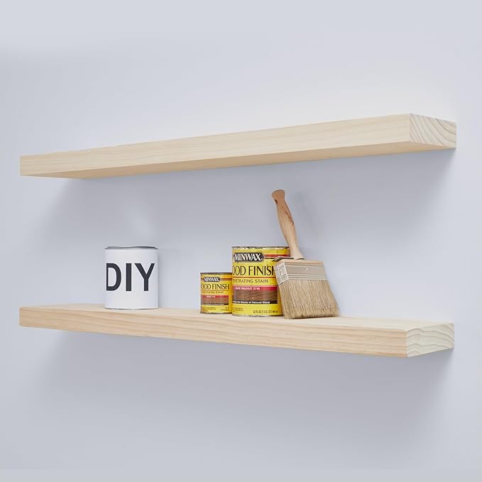 Homeforia 36 inch Wood Floating Shelves, High End Solid Natural Wood 36inch Large Floating Shelf Bathroom, Unfinished Wooden Floating Shelves for Wall, Heavy Duty Bracket, 36 X 6.5 X 1.75 in, Set of 4