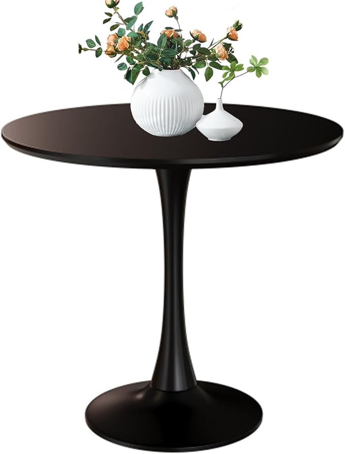 TulipTable for 2-4 Persons Modern Round Dining Room Table, 31.5" Mid-Century Modern Black Small Kitchen Table with MDF Wooden Top, Leisure Coffee Table for Living Room, Dining Room, Office