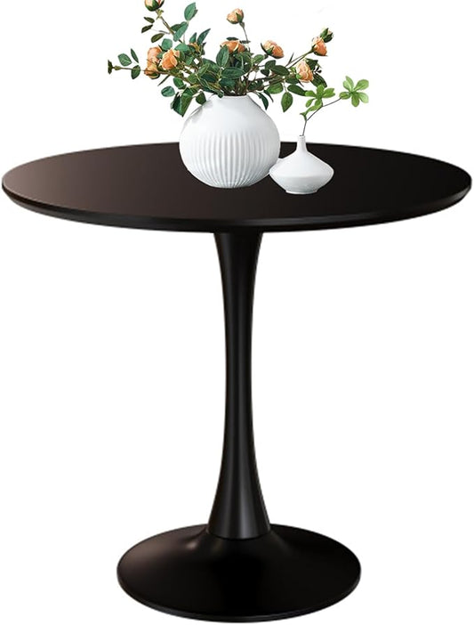 TulipTable for 2-4 Persons Modern Round Dining Room Table, 31.5" Mid-Century Modern Black Small Kitchen Table with MDF Wooden Top, Leisure Coffee Table for Living Room, Dining Room, Office