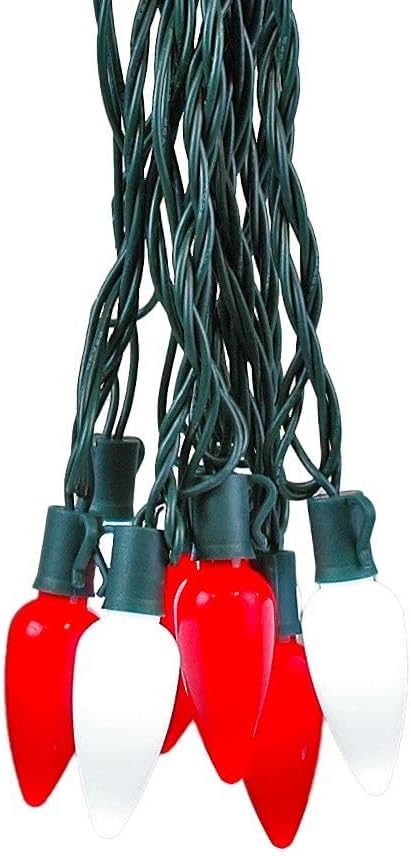 Novelty Lights 25FT C9 LED Ceramic Christmas Lights (25 Bulbs) Novelty Lighting, C9 Christmas Lights Outdoor (Red/Pure White)