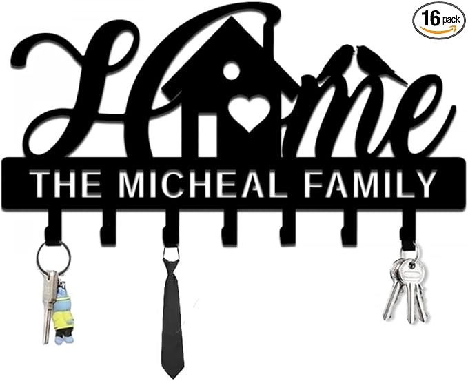 Custom Names Key Holder for Wall,Personalized Metal Key Hooks with Name,Decorative Key Rack Hooks for Home,Hallway,Entryway,Front Door,Office,Mother's Day Gift undefined undefined