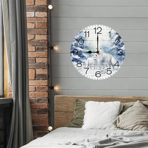 Wall Clock,Winter Fox Kitchen Decor and Accessories, Decorative Battery Operated Clocks for Living Room Bedroom Bathroom Farmhouse, 10 Inch