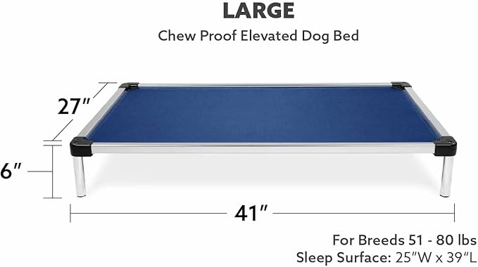 K9 Ballistics Chew Proof Elevated Cooling Dog Bed - Made for Aggressive Chewers, Virtually Indestructible, Ripstop Fabric with No Padding, Pre-Assembled - Large, Blue Quartz