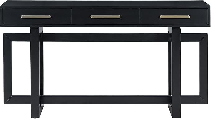 Knocbel Long Console Table with 3 Drawers and Handle, Elegant Entryway Sofa Table End Table with Cross Sled Base for Living Room Foyer, Corridor 15.7" D x 57" W x 30.6" H Black