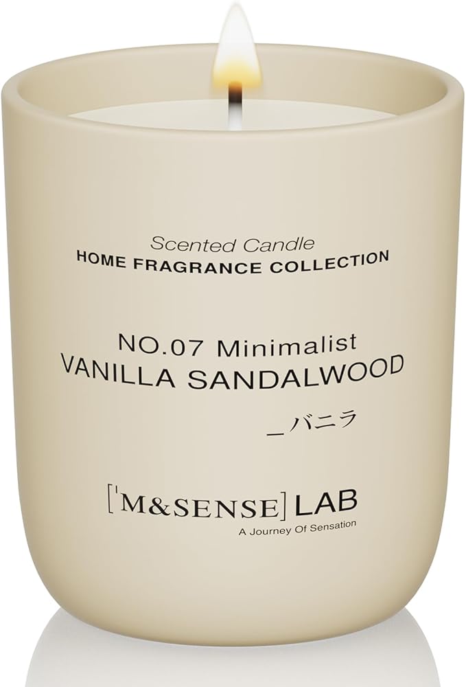 M&SENSE Natural Soy Candle| Vanilla Sandalwood | 5.3 oz | Minimalist Christmas Scented Candle for Relaxation, Gifting, Home Décor | for Bedroom, Office, Party Small