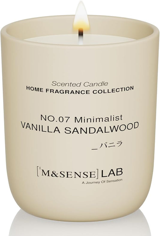M&SENSE Natural Soy Candle| Vanilla Sandalwood | 5.3 oz | Minimalist Christmas Scented Candle for Relaxation, Gifting, Home Décor | for Bedroom, Office, Party Small
