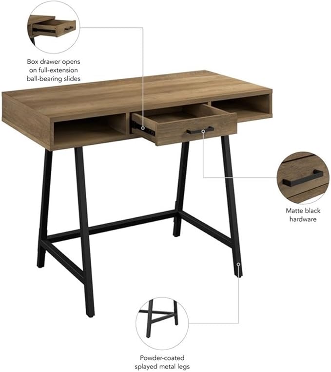 Bush Furniture Steele 40W Writing Desk in Reclaimed Pine | Compact Computer Table with Storage for Home Office, Study Room, or Entryway