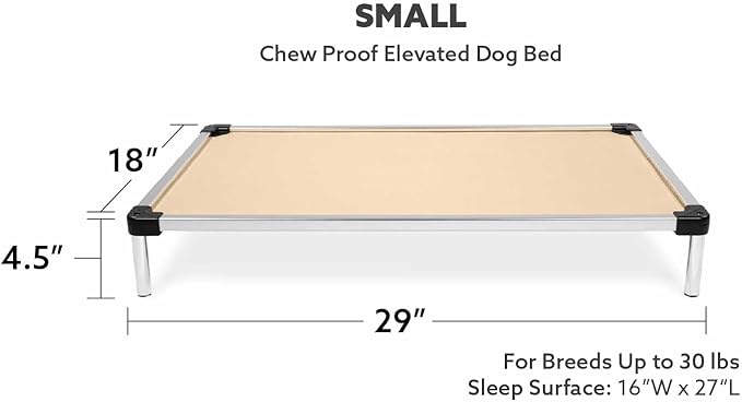 K9 Ballistics Chew Proof Elevated Cooling Dog Bed - Made for Aggressive Chewers, Virtually Indestructible, Ripstop Fabric with No Padding, Pre-Assembled - Small, Sandstone