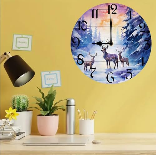 Wall Clock,Deer Kitchen Decor and Accessories, Decorative Battery Operated Clocks for Living Room Bedroom Bathroom Farmhouse, 10 Inch